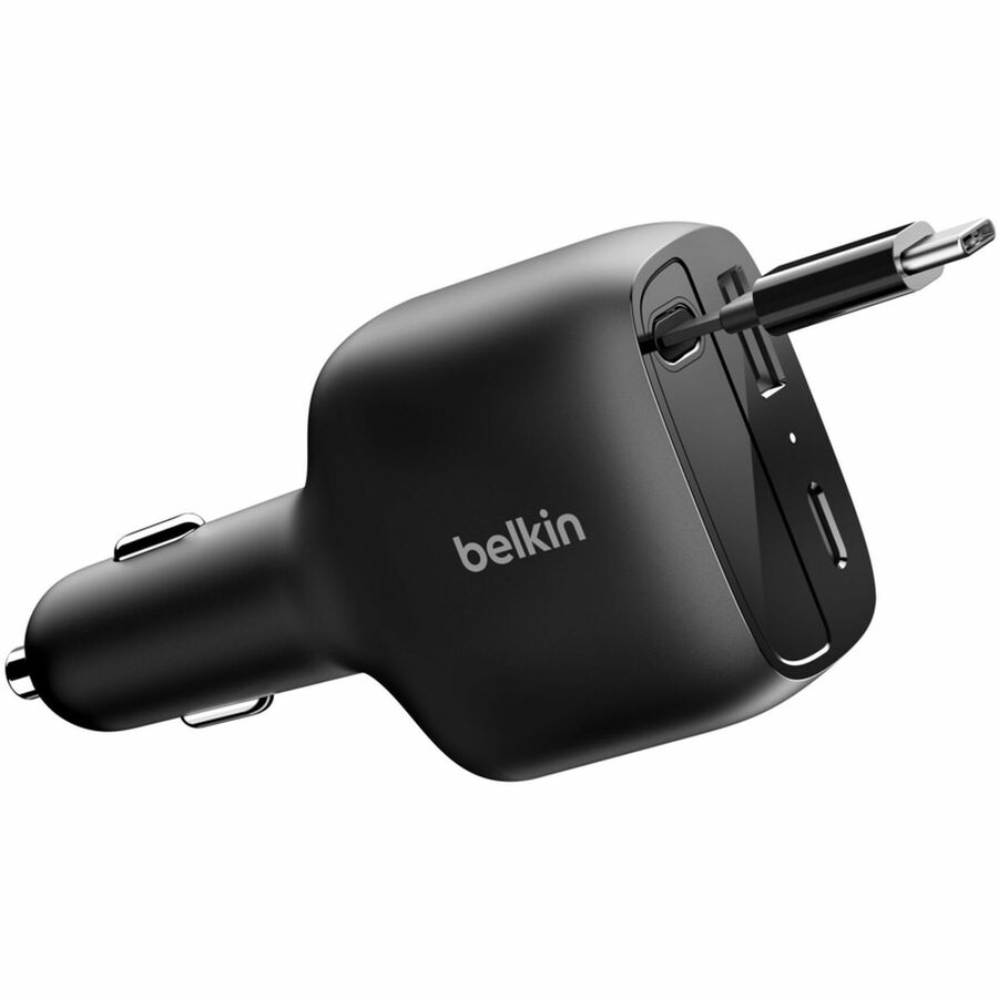 75W 3PORT CAR CHRGR,W RETRACTABLE USB-C CBL,CLA,BK
