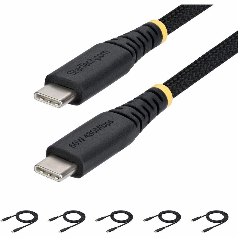 5-PACK 3FT (91CM) USB-C CHARGING CABLE, 60W (3A) PD, DUAL-LAYER BRAIDED NYLON/TP