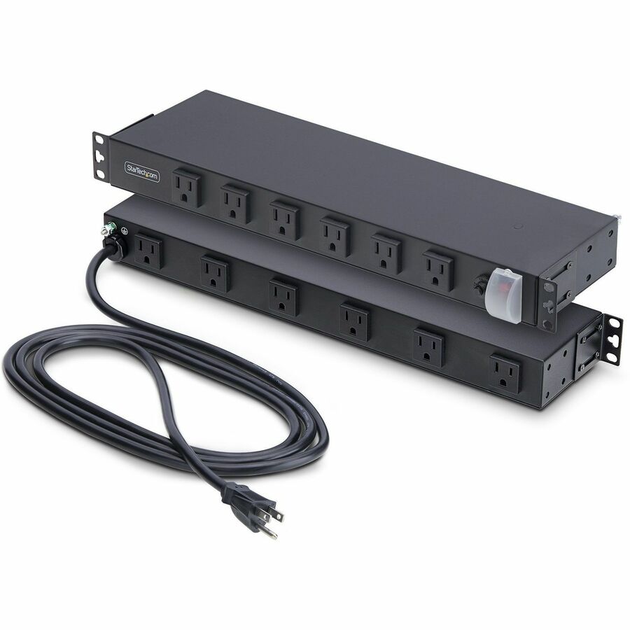 12-OUTLET RACKMOUNT PDU, 1U SERVER POWER STRIP WITH WIDE-SPACED RIGHT-ANGLE PORT
