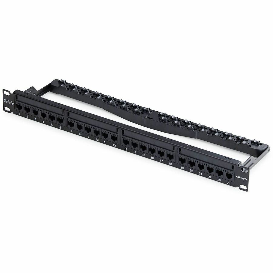 24-PORT 1U FEED-THROUGH PATCH PANEL WITH PRE-INSTALLED RJ45 UTP INLINE COUPLERS;