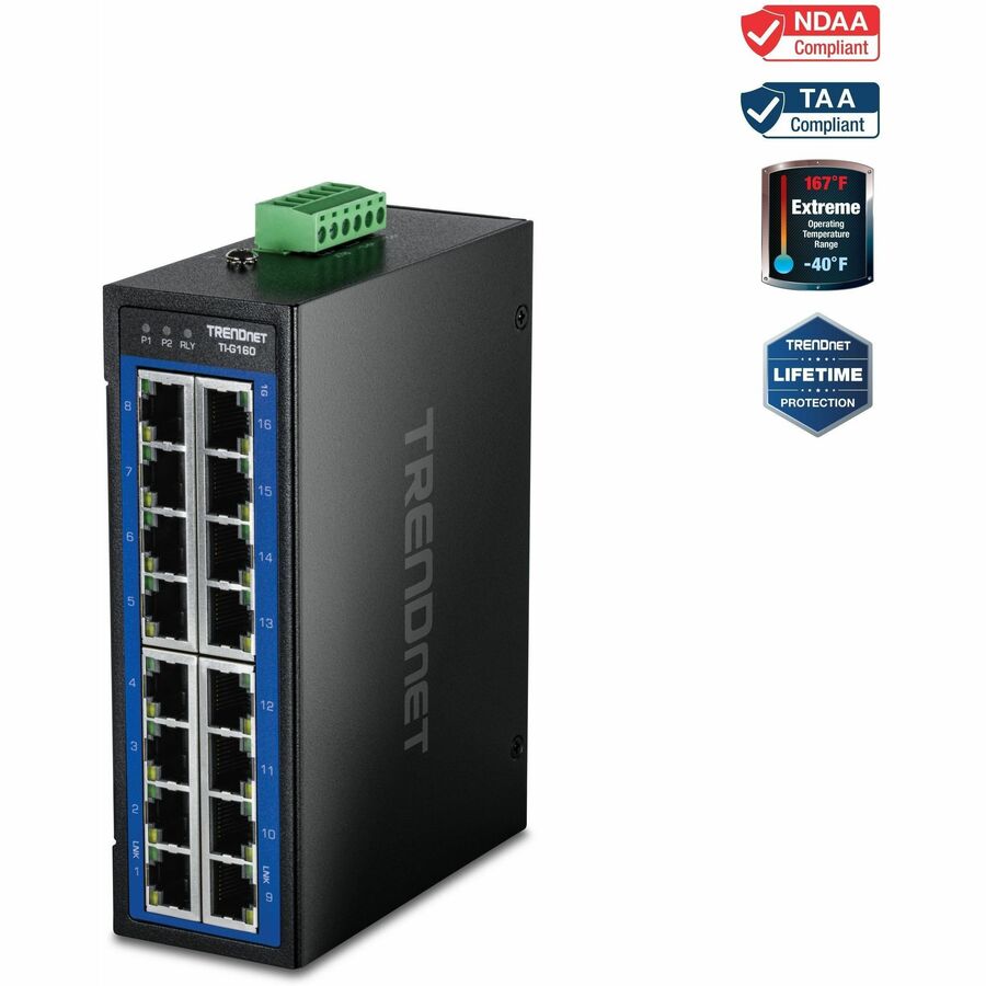 16-PORT INDUSTRIAL GIGABIT DIN-RAIL SWITCH