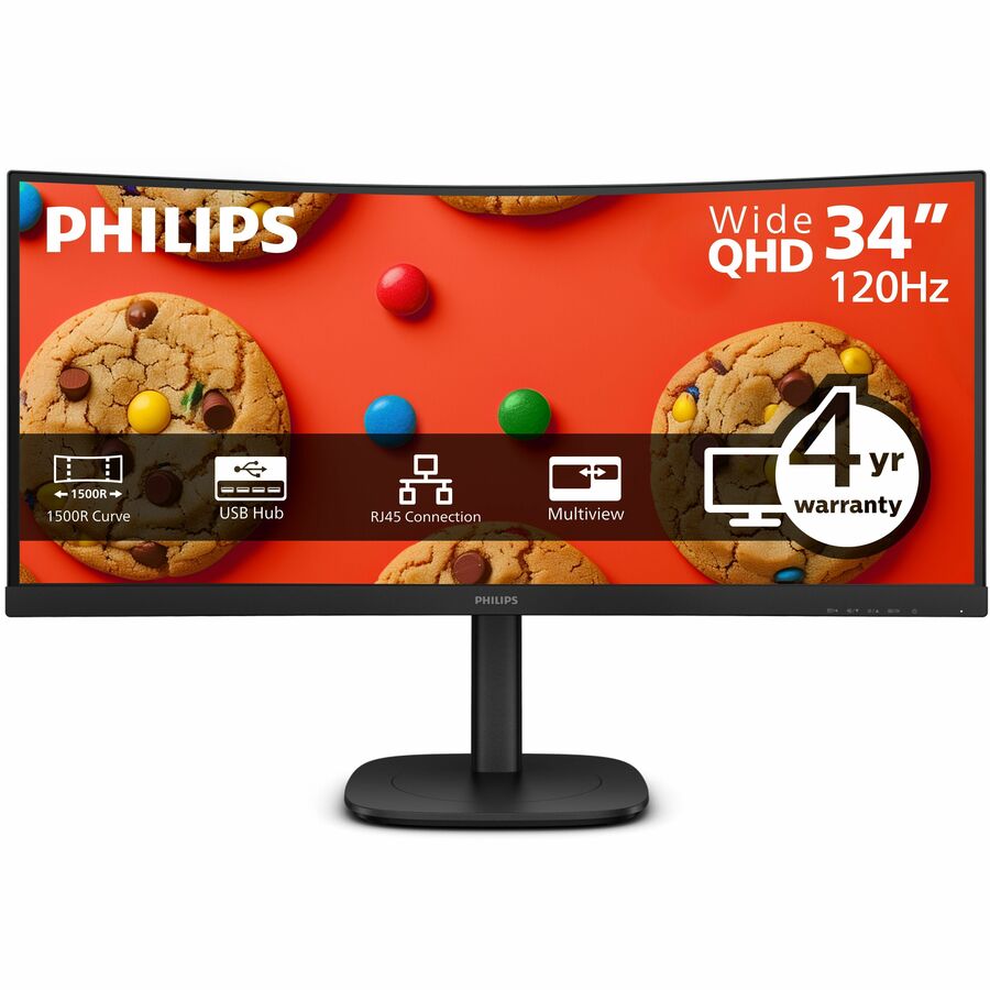 Philips 34B2U3600C 34" Class WQHD Curved Screen LED Monitor - 21:9 - Black