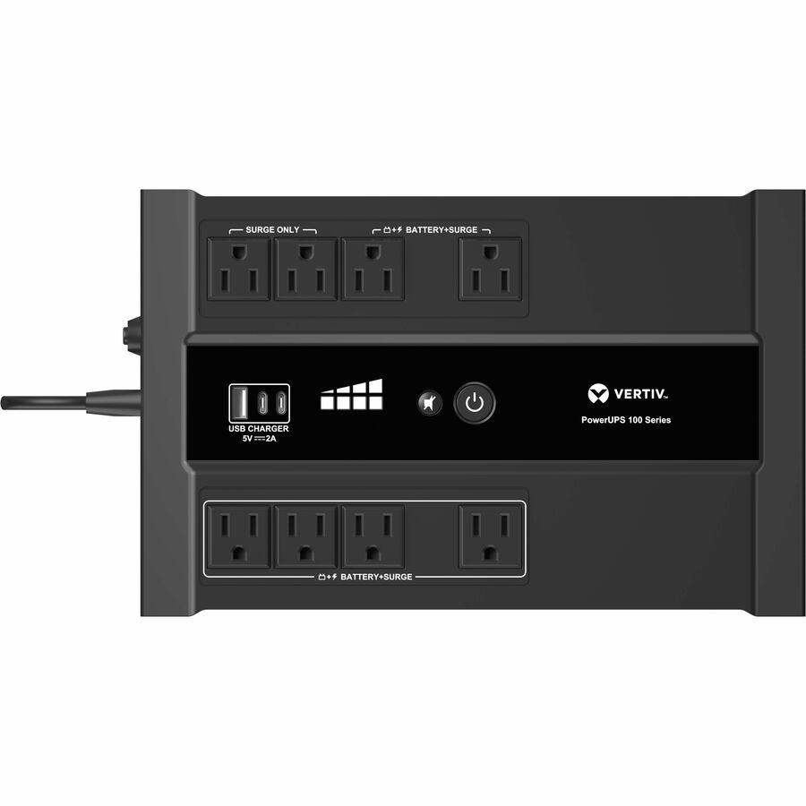 Vertiv PowerUPS 100 Standby VRLA UPS PST6-900LVMT, 900VA/550W, 120V, USB Charging, User-Replaceable Battery, 8 Outlets, Three-Year Warranty
