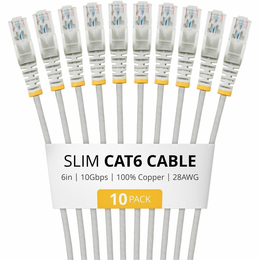 10-PACK OF SLIM CAT6 CABLES IS IDEAL FOR MULTIPLE SETUPS; SUPPORTS 10GBPS AND 10