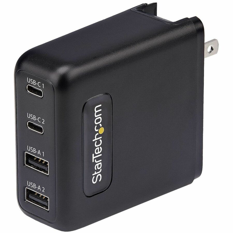 StarTech 100W USB-C Wall Charger, 2x USB-C, 2x USB-A, Quick Charging Portable GaN Power Adapter, PD 3.0