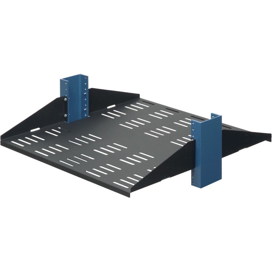 2POST RELAY RACK SHELF, 20IN DEEP, BLACK, SOLID WITH FLANGES ON END FACING UP WI