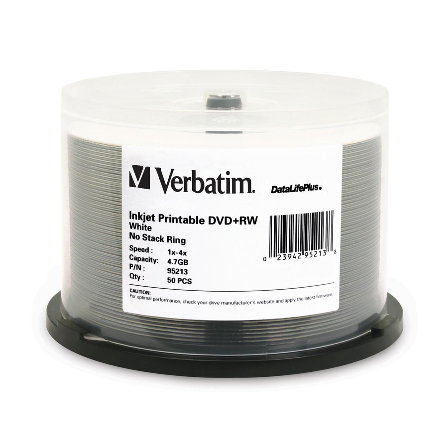 Verbatim DVD+RW 4.7GB 4X DataLifePlus White Inkjet Printable - 50pk Spindle - Inkjet Printable