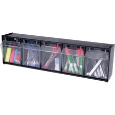 Deflecto Tilt Bin Interlocking Multi-Bin Storage Organizer - 5 Compartment(s) - 6.5" Height x 23.6" Width x 5.3" Depth - Interlockable - Black - Plastic - 1 Each