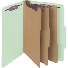 Smead SafeSHIELD 2/5 Tab Cut Letter Recycled Classification Folder - 8 1/2" x 11" - 3" Expansion - 2 x 2S Fastener(s) - 2" Fastener Capacity for Folder - Top Tab Location - Right of Center Tab Position - 3 Divider(s) - Pressboard - Gray, Green - 100% Recycled