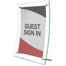 Deflecto Superior Image Curved Edge Sign Holder - 1 Each - 8.50" (215.90 mm) Width x 11" (279.40 mm) Height - Hardware - Glass, Metal - Clear, Silver