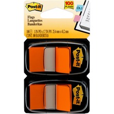 Post-it Flags - 100 x Orange - 1" x 1 3/4" - Rectangle - Unruled - Orange - Removable, Tab - 100 / Pack