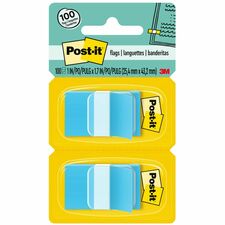 Post-it Flags - 100 x Blue - 1" x 1 3/4" - Rectangle - Unruled - Blue - Removable, Tab - 100 / Pack