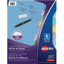 Avery Big Tab&trade; Write & Erase Plastic Dividers, 8 tabs, 1 set - 8 x Divider(s) - Write-on Tab(s) - 8 - 8 Tab(s)/Set - 8.50" Divider Width x 11" Divider Length - 3 Hole Punched - Multicolor Plastic Divider - Multicolor Plastic Tab(s) - 8 / Set