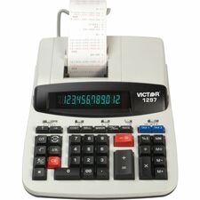 Victor 1297 Commercial Calculator - Dual Color Print - 4 lps - Big Display - 12 Digits - LCD - AC Supply Powered - 3" x 8" x 11" - White - 1 Each