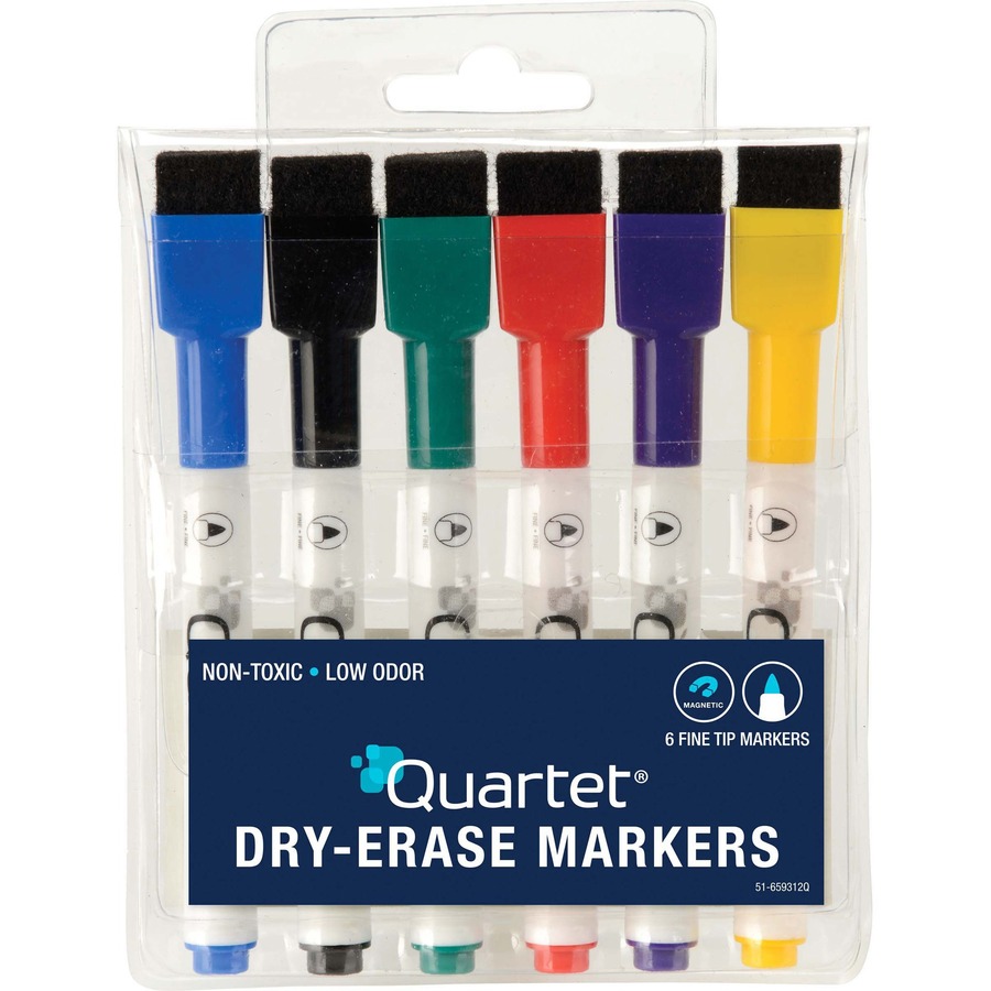 Magnetic Dry Erase Markers Non Toxic with Erasers 6-Count Fine Tip Assorted Colors 