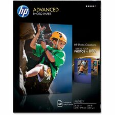 HP Advanced Glossy Photo Paper - Letter - 8 1/2" x 11" - 66 lb Basis Weight - Glossy - 50 / Pack - Water Resistant, Smear Resistant, Smudge Resistant, Quick Drying