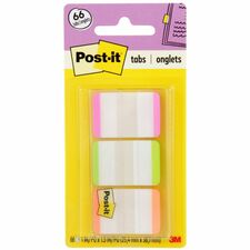 Post-it Durable Tabs - 66 Write-on Tab(s) - 1.50" Tab Height - Pink, Green, Orange Tab(s) - Repositionable - 66 / Pack