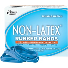 Non-Latex Rubber Bands with Antimicrobial Product Protection - Size: #64 - 3.50" (88.90 mm) Length x 0.25" (6.35 mm) Width - 0.25 lb/in - Latex-free, Antimicrobial, Stretchable - 1 / Box - Synthetic Rubber - Cyan Blue