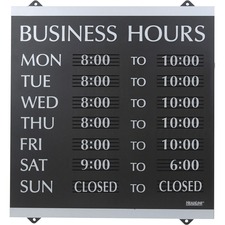 Headline Century Business Hours Sign - 1 Each - English - Business Hour Print/Message - 13" (330.20 mm) Width x 14" (355.60 mm) Height - Silver Print/Message Color - Customizable Time - Plastic - Indoor - Black