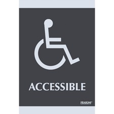 Headline Century Handicap Accessible Sign - 1 Each - English, Braille - Accessible Print/Message - 6" (152.40 mm) Width x 9" (228.60 mm) Height - Silver Print/Message Color - Door-mountable - Self-adhesive - Plastic - Bathroom, Restroom - Black