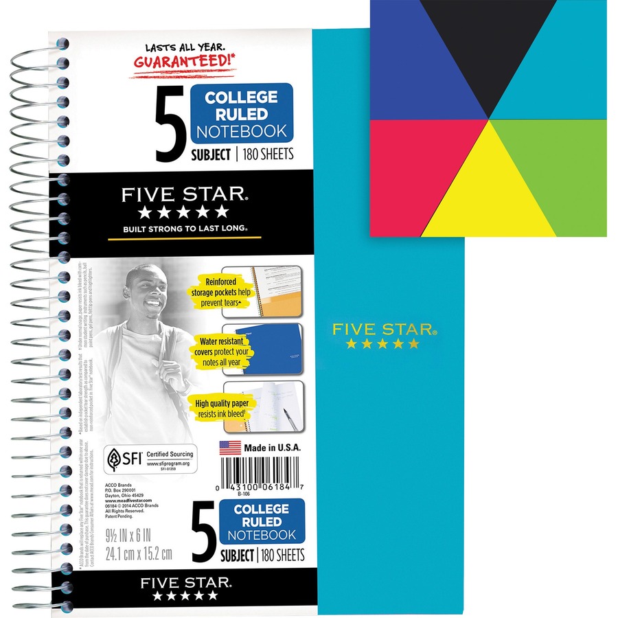 Five Star 5-Subject Notebook - Wire Bound - College Ruled - 6