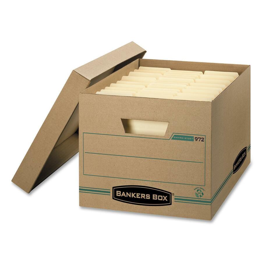 Bankers Box Earth Storage Case - External Dimensions: 12" Width x 15" Depth x 10" Height - Lift-off Closure - Medium Duty - Stackable - Kraft - Kraft - Recycled - For Document - 1 Each