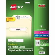 Avery Filing Labelswith TrueBlock&trade; Technology for Laser and Inkjet Printers, 3-7/16" x ?" , Red - 2/3" Height x 3 7/16" Width - Permanent Adhesive - Rectangle - Laser, Inkjet - Red, White - Paper - 30 / Sheet - 600 Total Label(s) - 600 / Pack