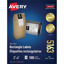 Avery White Rectangle Labels with Sure Feed&trade; Technology,TrueBlock, 2" x 4" , for Laser and Inkjet Printers - 2" Height x 4" Width - Permanent Adhesive - Rectangle - Laser - White - Paper - 10 / Sheet - 100 Total Sheets - 1000 Total Label(s