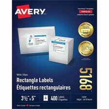 Avery® TrueBlock(R) Shipping Labels, Sure Feed(TM) Technology, Permanent Adhesive, 3-1/2" x 5" , 400 Labels (5168) - 3 1/2" Height x 5" Width - Permanent Adhesive - Rectangle - Laser - White - Paper - 4 / Sheet - 100 Total Sheets - 400 Total Label(s) - 400 / Box