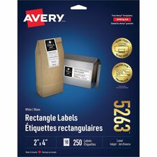 Avery TrueBlock(R) Shipping Labels, Sure Feed(TM) Technology, Permanent Adhesive, 2" x 4" , 250 Labels (5263) - 2" Height x 4" Width - Permanent Adhesive - Rectangle - Laser - Bright White - Paper - 10 / Sheet - 25 Total Sheets - 250 Total Label(s) -