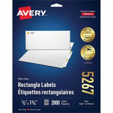 Avery White Rectangle Labels with Sure Feed&trade; Technology,Easy Peel, " x 1" , for Laser and Inkjet Printers - 1/2" Height x 1 3/4" Width - Permanent Adhesive - Rectangle - Laser - White - Paper - 80 / Sheet - 25 Total Sheets - 2000 Total L