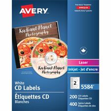 Avery CD Labelsfor Laser Printers - Permanent Adhesive - Laser - White - 200 / Box