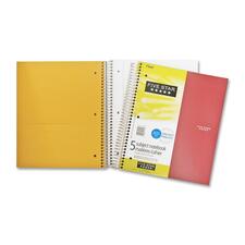 Hilroy Five Subject Notebook - 200 Sheets - Wire Bound - 8 1/2" x 11" - Assorted Paper - Poly Cover - Spiral Lock, Pocket Divider, Subject, Perforated, Durable Cover, Easy Tear - 1 Each