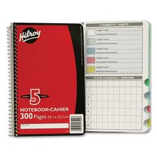 Hilroy Executive Coil Five Subject Notebook - 300 Sheets - Wire Bound - 0.28" Ruled - 6" x 9 1/2" - Assorted Cover - Subject - 1 Each