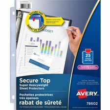 Avery® Secure Top Sheet Protector - For Letter 8 1/2" x 11" Sheet - Ring Binder - Rectangular - Clear - Polypropylene - 25 / Pack