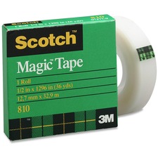 3M Scotch Magic Transparent Tape - 36 yd (32.9 m) Length x 0.50" (12.7 mm) Width - 1" Core - For Splicing, Mending - 1 Each