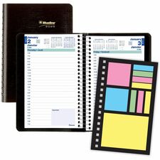 Blueline® Planner Plus™ Daily Planner - Julian Dates - Daily - 1 Year - January 2024 - December 2024 - 7:00 AM to 7:30 PM - Half-hourly - 1 Day Single Page Layout - 5" x 8" Sheet Size - Twin Wire - Vinyl - Black - Bilingual, Laminated, Notepad, Appointment Schedule, Reference Calendar, Phone Directory, Address Directory, Expense Form, Tabbed - 1 Each