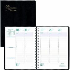 Blueline Blueline 13-Month Weekly Planner - Julian Dates - Weekly - December 2023 - December 2024 - 7:00 AM to 8:30 PM - Half-hourly - 1 Week Double Page Layout - 7 5/8" x 10 1/4" Sheet Size - Twin Wire - Vinyl - Black - Appointment Schedule, Reference Calendar, Phone Directory, Notepad, Address Directory, Tear-off - 1 Each