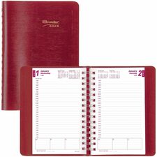 Brownline Daily Planner - Julian Dates - Daily - January 2024 - December 2024 - 8:00 AM to 7:00 PM - Half-hourly - 5" x 8" Sheet Size - Twin Wire - Red - Reference Calendar, Reminder Section, Notepad, Address Directory, Phone Directory, Tear-off - 1 Each