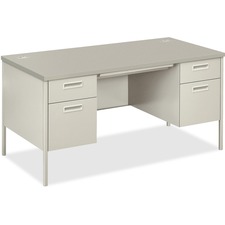 HON Metro Classic Series Double Padestal Desk - 4-Drawer - 60" x 30" x 29.5" - 4 Drawer(s) - Double Pedestal - Material: Steel - Finish: Gray