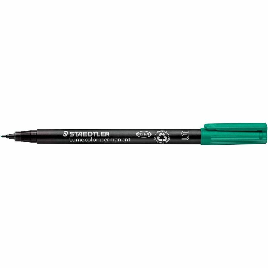 Lumocolor Porous Point Pen - 0.4 mm Super Fine Pen Point - Refillable - Green Ink - Black Plastic, Polypropylene Barrel - 10 / Box