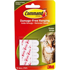3M Command Ahesive Poster Strip - Removable - 12 / Pack - White