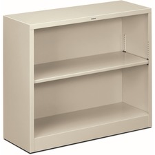 HON Brigade Steel Bookcase | 2 Shelves | 34-1/2"W | Light Gray Finish - 29" Height x 34.5" Width x 12.6" Depth - Adjustable Shelf, Reinforced, Welded, Durable, Compact - Steel