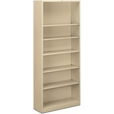 HON Brigade Steel Bookcase | 6 Shelves | 34-1/2"W | Putty Finish - 81.1" Height x 34.5" Width x 12.6" Depth - Adjustable Shelf, Reinforced, Welded, Durable, Compact - Steel
