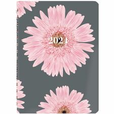 Blueline Blueline Pink Daisy Daily Planner - Business - Daily - 1 Year - January 2024 - December 2024 - 7:00 AM to 7:30 PM - Half-hourly - 1 Day Single Page Layout - 8" x 5" Sheet Size - Spiral Bound - Pink - Bilingual, Tear-off, Notepad - 1 Each