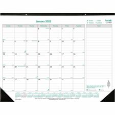 Blueline Ecologix Monthly Desk Pad - Monthly - 1 Year - January 2024 - December 2024 - 1 Month Single Page Layout - 22" x 17" Sheet Size - Desk Pad - Chipboard - Notepad, Reference Calendar - 1 Each