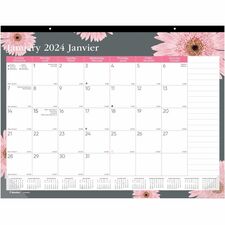 Blueline® Pink Ribbon Monthly Desk Pads - Monthly - 1 Year - December 2023 - December 2024 - 16" x 21 1/4" Sheet Size - Desk Pad - Clear - Vinyl, Chipboard - Bilingual, Reinforced - 1 Each