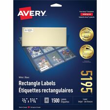 Avery White Rectangle Labels with Sure Feed&trade; TechnologyEasy Peel, ?" x 1" , for Laser and Inkjet Printers - 2/3" Height x 1 3/4" Width - Permanent Adhesive - Rectangle - Laser - White - Paper - 60 / Sheet - 25 Total Sheets - 1500 Total La
