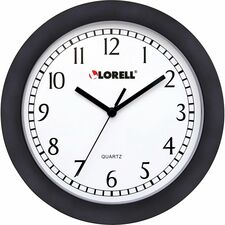 Lorell 9" Round Wall Clock - Analog - Quartz - White Main Dial - Black/Plastic Case