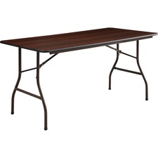 Lorell Economy Folding Table - Melamine Rectangle Top - 226.80 kg Capacity - 60" Table Top Length x 30" Table Top Width x 0.6" Table Top Thickness - 29" Height - Mahogany - 1 Each